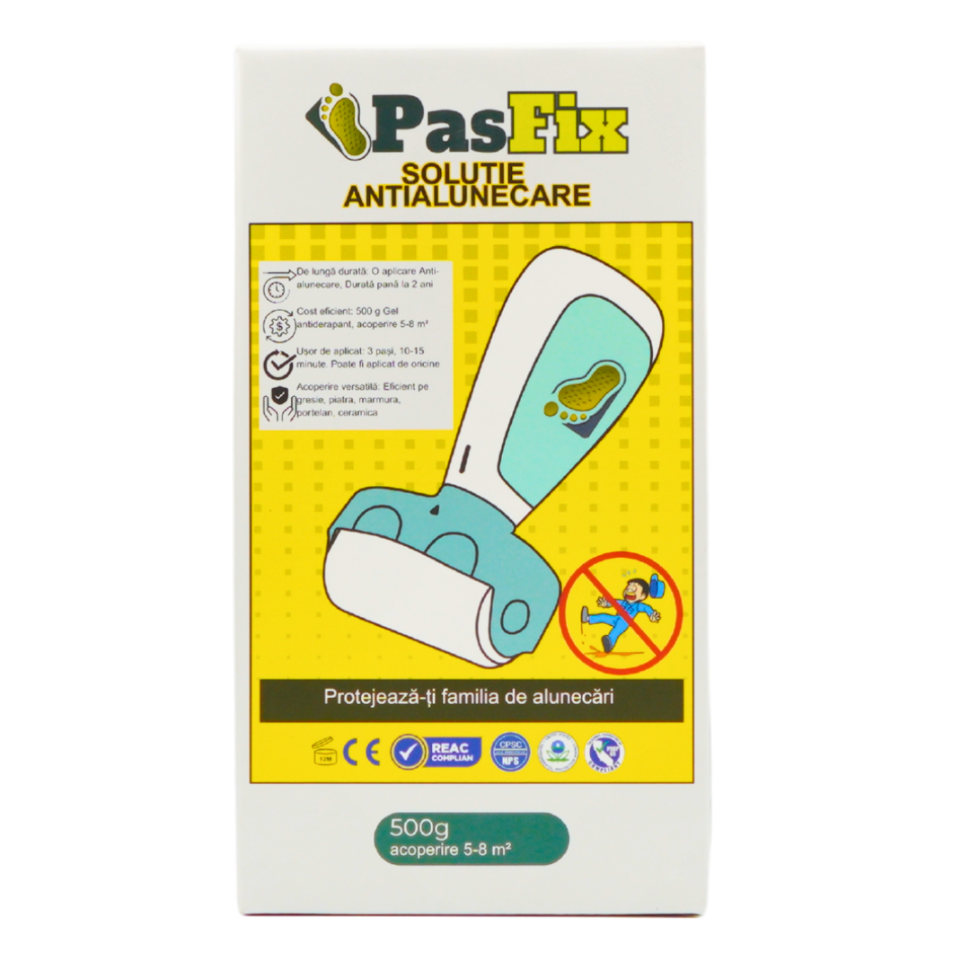 Soluție Antialunecare PasFix 500ml – Protecție pentru gresie, faianță, marmură, piatră naturală cu rolă aplicatoare